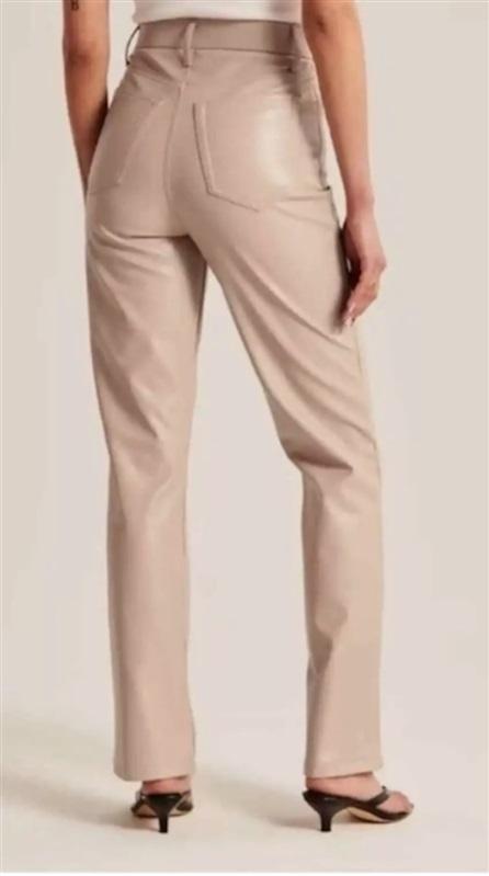 NWT Abercrombie & Fitch 37 24 90's Straight Faux Leather Beige Pants 119500