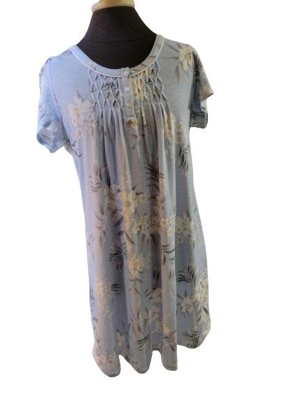 NWt Miss Elaine M Cap Sleeve Round Neck Woven Nightgown Pink Blue 119524