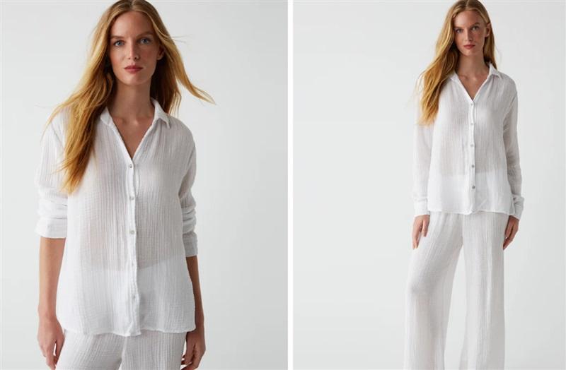 NWT Japana M Crinkle Gauze Button Up Shirt and Capri Pants White 119529