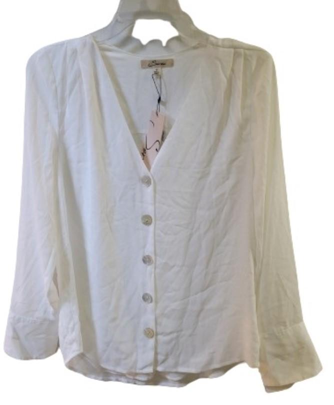 NWT Serein S V Neck Button Up Ivory Blouse 119547