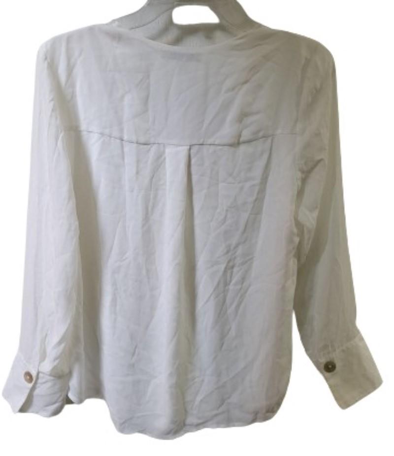 NWT Serein S V Neck Button Up Ivory Blouse 119547