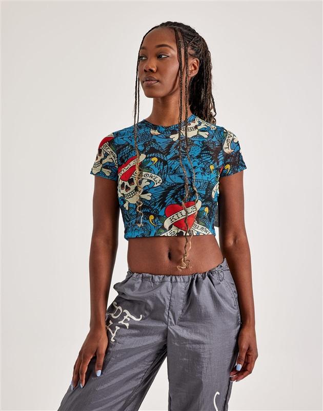 NWT Ed Hardy L Skull Mesh Crop T Shirt Love Kills 119555