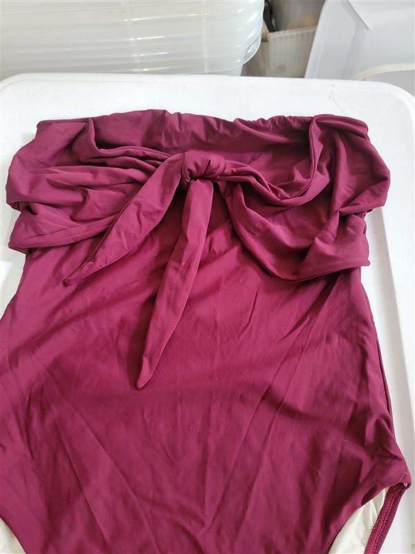 NWOT PilyQ M Vino Wine Bandeau Tie Front 1PC Swimsuit 119581