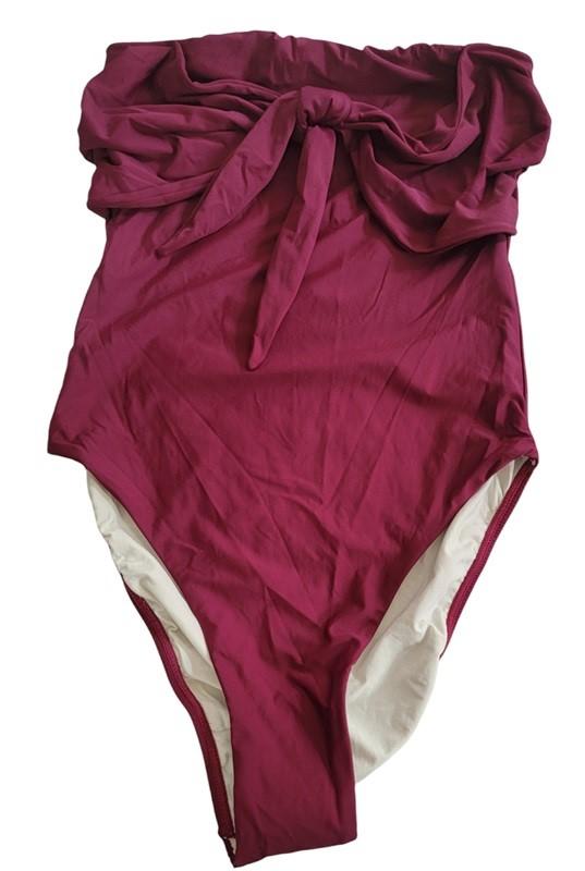 NWOT PilyQ M Vino Wine Bandeau Tie Front 1PC Swimsuit 119581