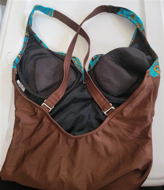 NWOT Carol Wior 8 Underwire Brown & Blue 1pc Deep V Swimsuit 119582