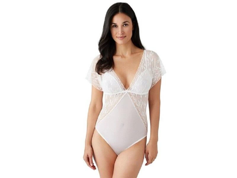 NWT Wacoal XL Lifted In Luxury Bodysuit Semi Sheer 836333 Ivory 119611
