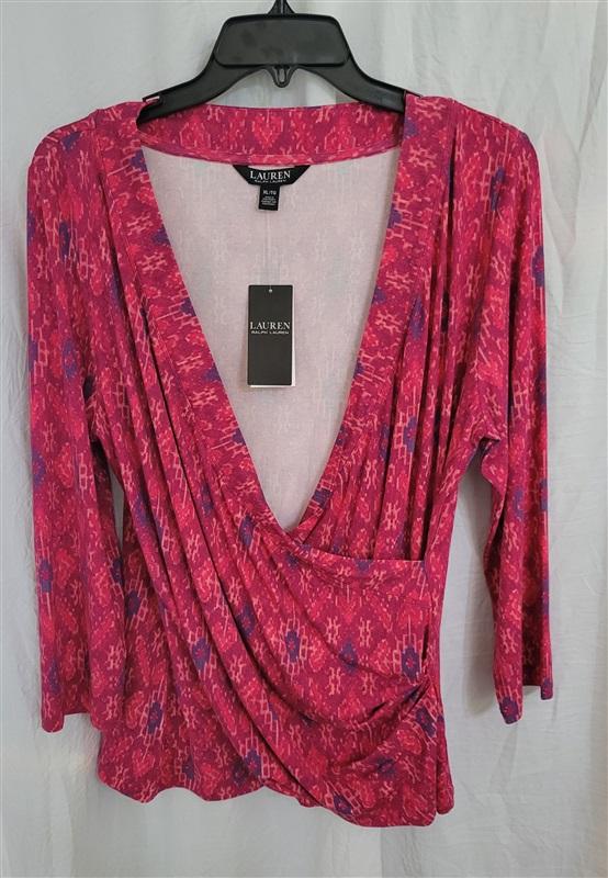 NWT Ralph Lauren XL Surplice Fuchsia 3/4 Sleeve Blouse 119639