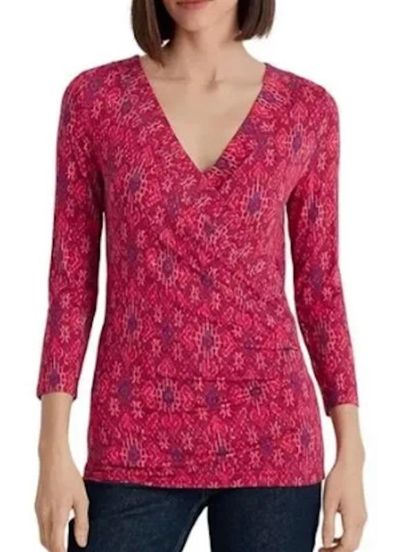 NWT Ralph Lauren L Surplice Fuchsia 3/4 Sleeve Blouse 119640