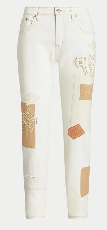 NWT Ralph Lauren 22W Patchwork Relaxed Tapered Ankle Jeans in Cream 119644