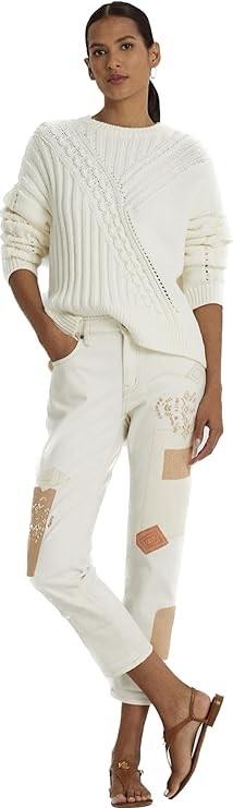 NWT Ralph Lauren 22W Patchwork Relaxed Tapered Ankle Jeans in Cream 119644