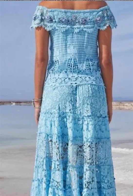 NWOT Boston Proper XS Off The Shoulder Lace Maxi Dress Beaded 119695