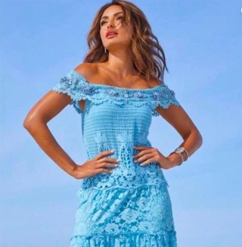 NWOT Boston Proper XS Off The Shoulder Lace Maxi Dress Beaded 119695