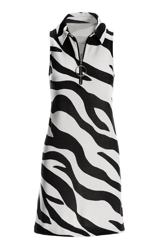 NWT Boston Proper SM Zebra Print Collared Zip Dress Black White 119699