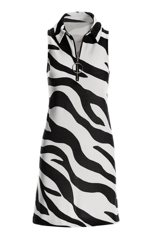 NWT Boston Proper SM Zebra Print Collared Zip Dress Black White 119699
