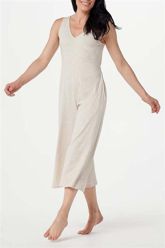 NWOt Anybody 1X Wide-Leg Jumpsuit Back Tie Oatmeal 119701