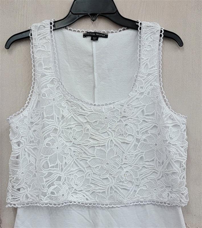 NWOT Boston Proper L Lace Overlay Tank Dress Terry Backed White 119707