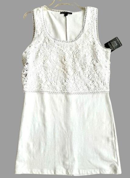NWOT Boston Proper XL Lace Overlay Tank Dress Terry Backed White 119708