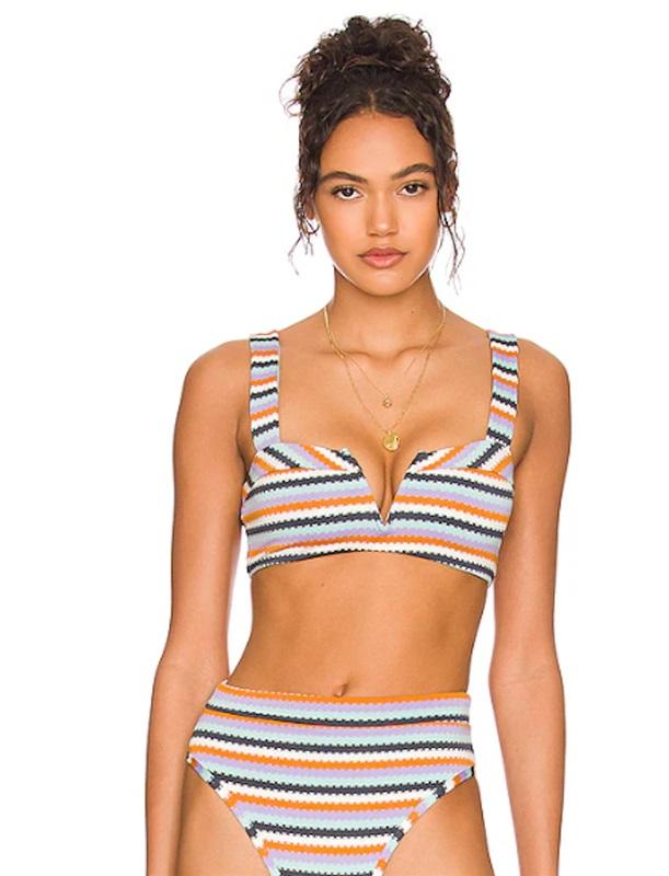 NWOT L*Space Anthropologie M Lee Lee Stripe Over The Moon Bikini Swim Top 119730