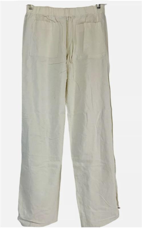 NWOT Aziz M Linen Side Zip Pants Drawstring Ivory 119766