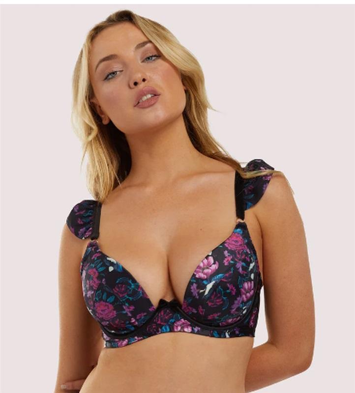 NWT Playful 34g Promises Noriko Crane Print Plunge Bra Underwire 119771