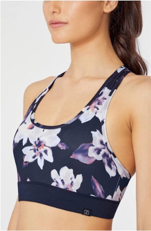 NWT Zobha S Ellen Hot Sauce Sports Bra Black Inky Floral 119781