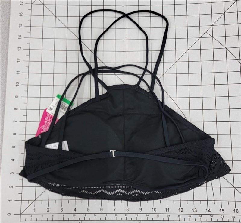 NWT Hula Honey M Black High Neck Geometric Lace Bikini Swim Top Swimsuit #119873