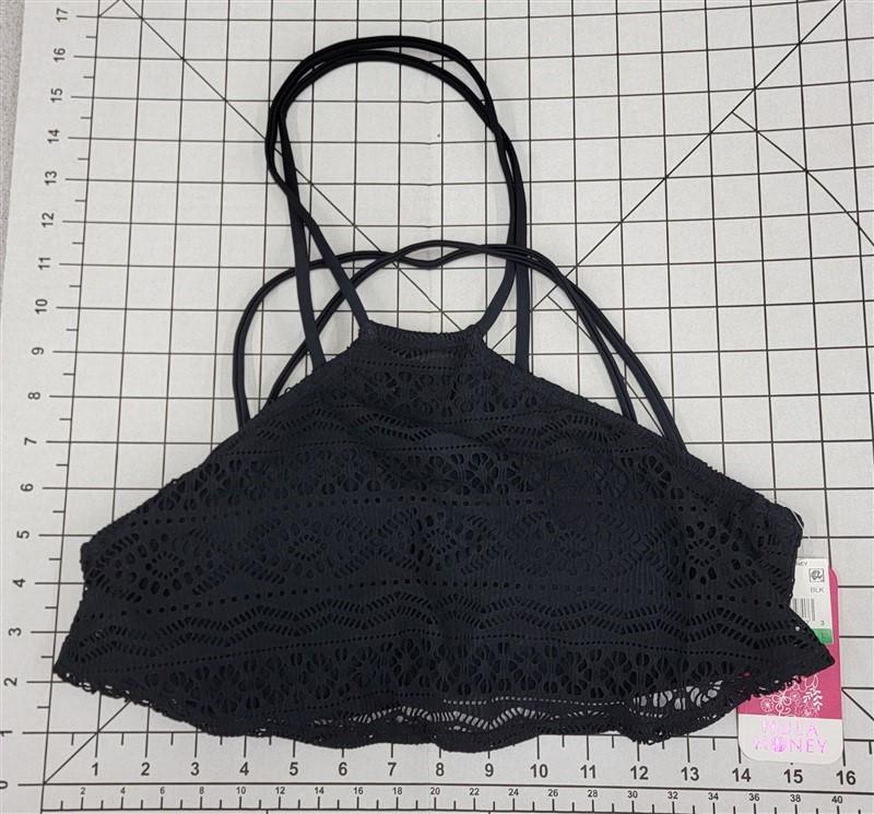 NWT Hula Honey M Black High Neck Geometric Lace Bikini Swim Top Swimsuit #119873