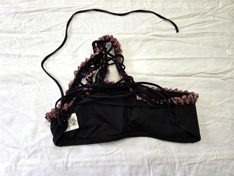 NWT Becca SM Mardi Gras One Shoulder Crisscross Black Bikini Swim Top #119877