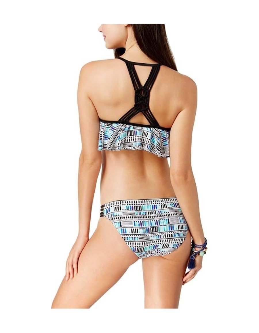 NWT California Waves Sea Glass XL Flounced Racerback Bikini Swim Top #96019