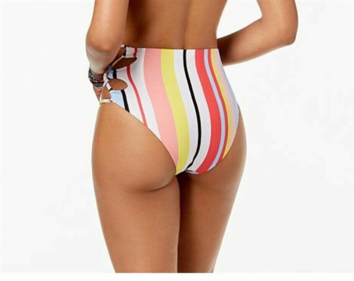 NWOT Bar III XS Bold Stripe High Rise Lace-up Bikini Swim Bottom #119885