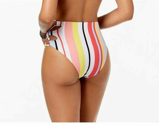 NWOT Bar III XS Bold Stripe High Rise Lace-up Bikini Swim Bottom #119885