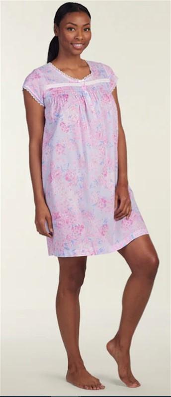 NWt Miss Elaine XL Cap Sleeve Round Neck Woven Nightgown Pink Blue 119906
