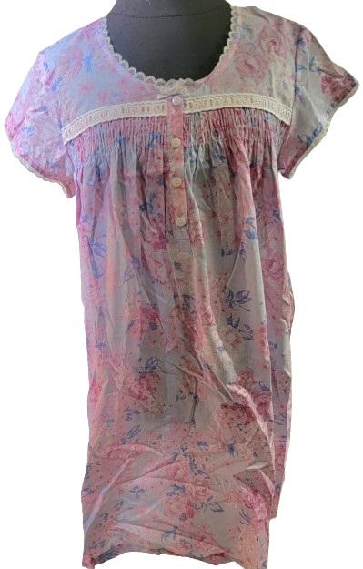 NWt Miss Elaine XL Cap Sleeve Round Neck Woven Nightgown Pink Blue 119906