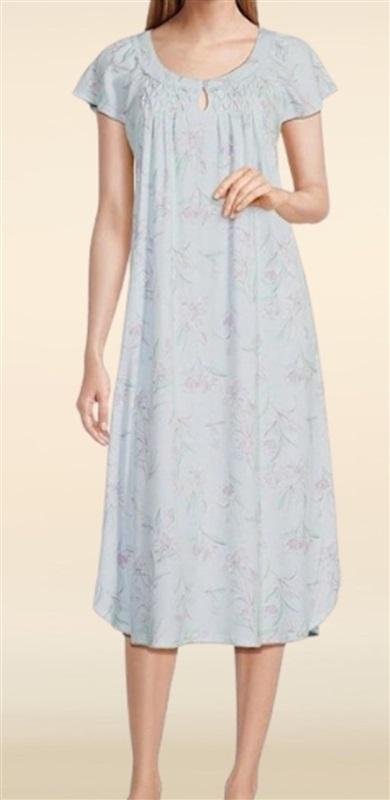 NWT Miss Elaine XL Mint & Purple 2 Button Long Night Gown 119914