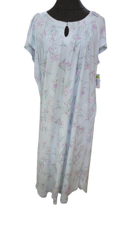 NWT Miss Elaine XL Mint & Purple 2 Button Long Night Gown 119914
