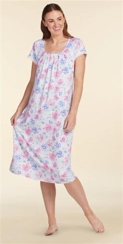 NWt Miss Elaine M Jersey Knit Long Nightgown Poppy Floral 119917