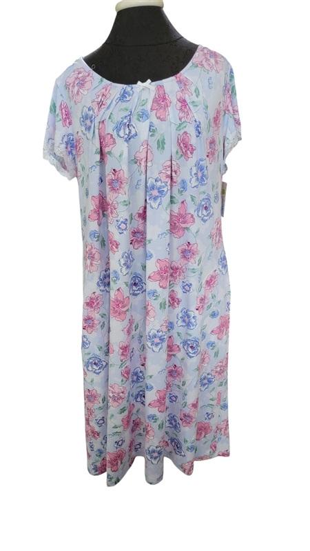 NWt Miss Elaine M Jersey Knit Long Nightgown Poppy Floral 119917