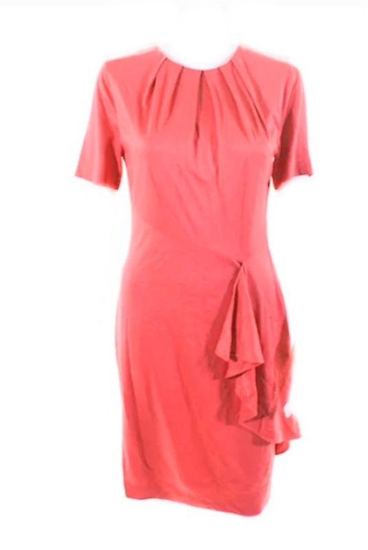 NWT LDT Brooke 4 Pleated Short Sleeve Coral Drape Sheath Dress 119920