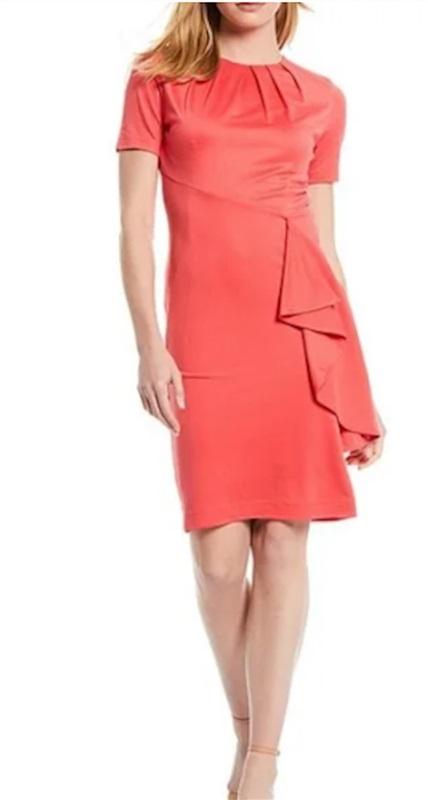 NWT LDT Brooke 4 Pleated Short Sleeve Coral Drape Sheath Dress 119920