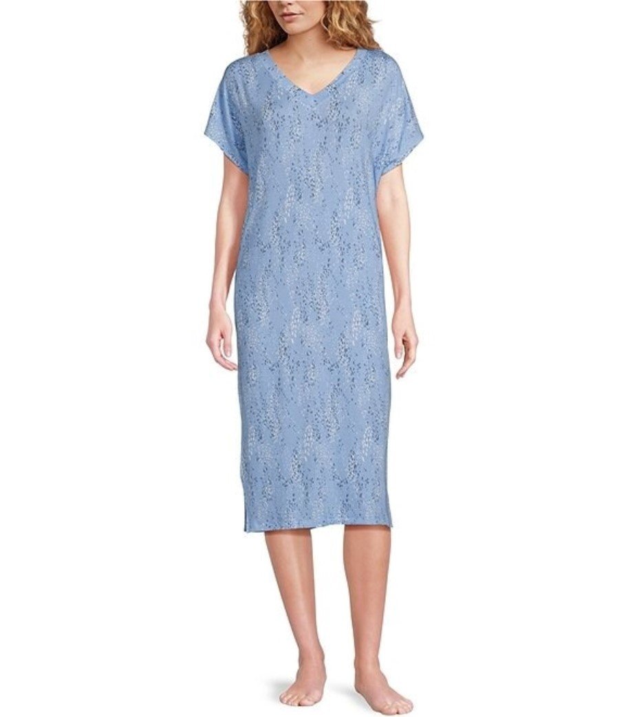 NWT NOTTIBIANCHE S Spotty Print Short Sleeve V-Neck Side Slit Caftan 119922