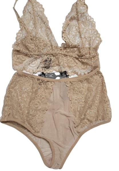 NWT Mina Lisa S Lace Bra & Keyhole Panty Set Chestnut Beige 119982