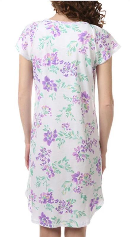 NWT Miss Elaine L Cottonessa Short Gown Floral Smocked Nightgown Violets 120025