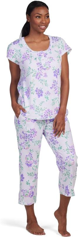 New Miss Elaine Cottonessa Printed Knit Pajama Set 409470D Violets 120027