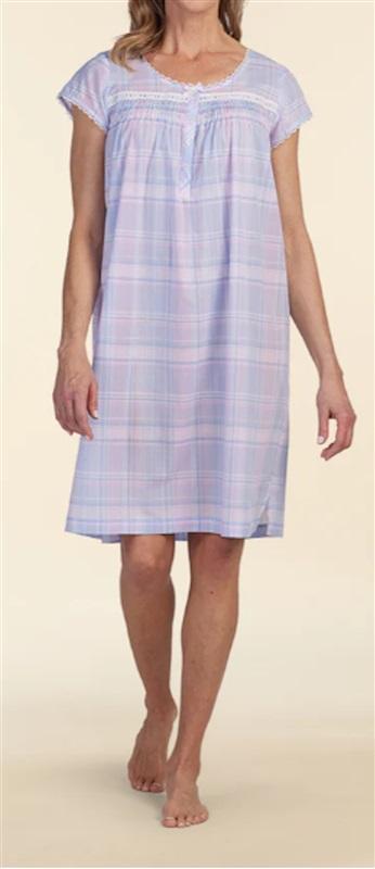 NWt Miss Elaine M Cap Sleeve Round Neck Woven Nightgown Plaid 120036