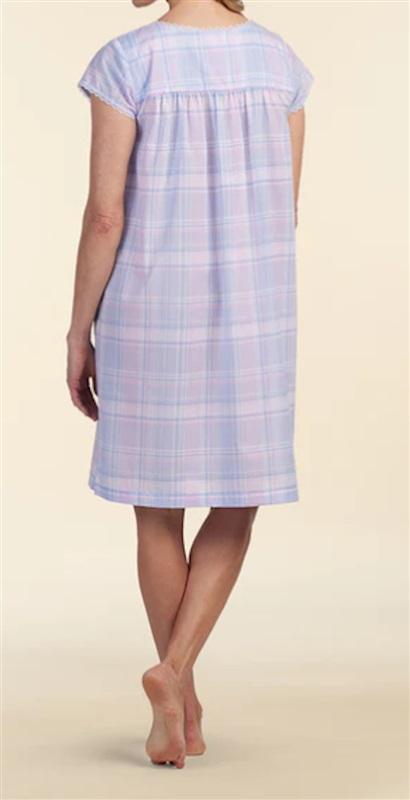 NWt Miss Elaine S Cap Sleeve Round Neck Woven Nightgown Plaid 120037