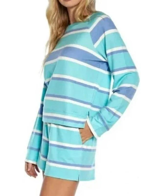 NWT Wildfox L Blue Stripe Lounge Wear Set Top & Shorts Set 120038