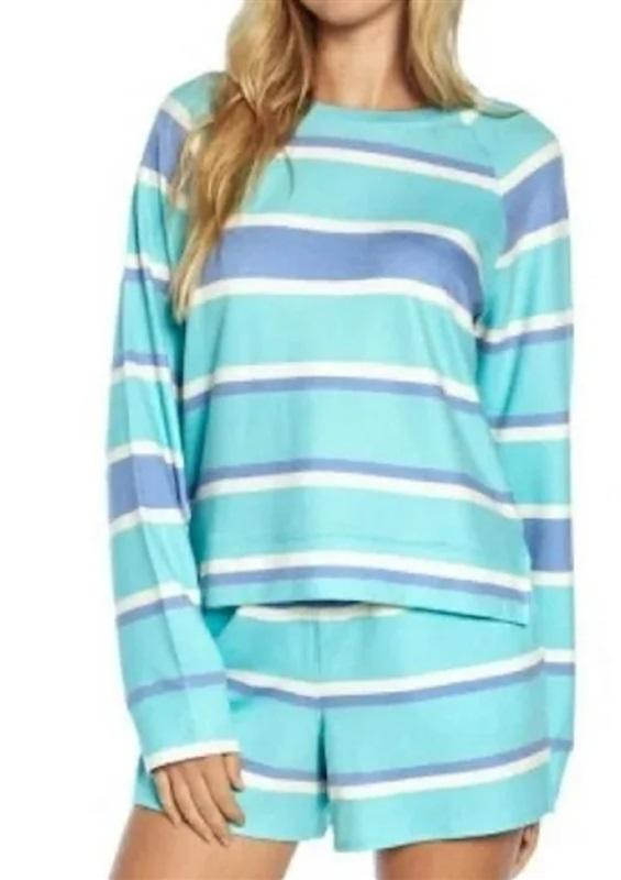 NWT Wildfox L Blue Stripe Lounge Wear Set Top & Shorts Set 120038