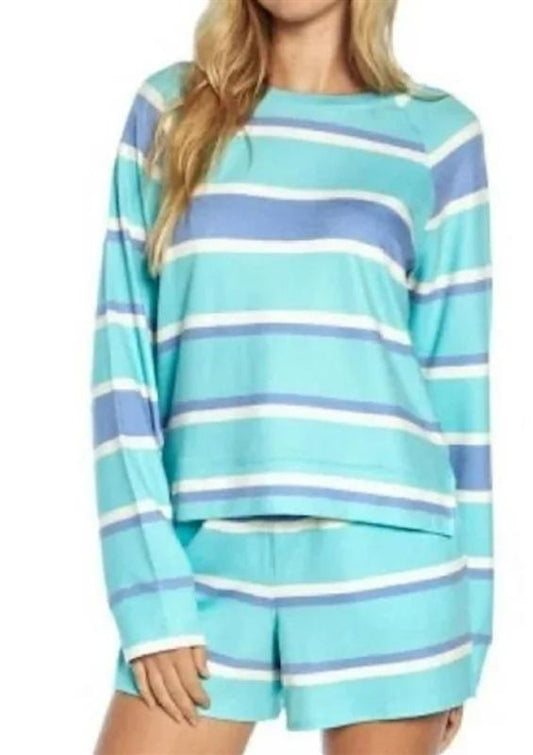 NWT Wildfox L Blue Stripe Lounge Wear Set Top & Shorts Set 120038