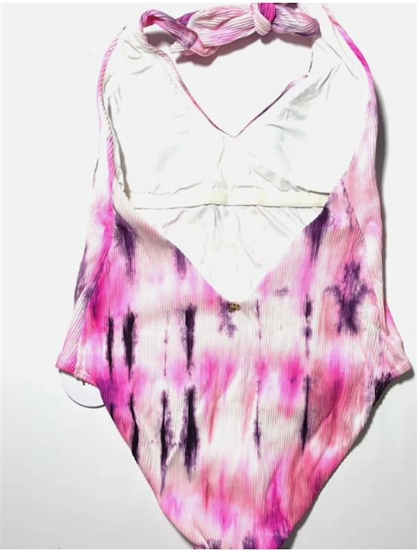 NWT Pilyq LG Avery Spell Bound Deep V Neck Halter Swimsuit Purple Pink 120064