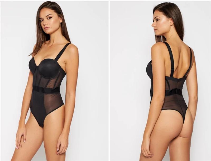 NWOT Donna Karan 34B DKNY Sheers Strapless Mesh Thong Bodysuit DK6008 120125